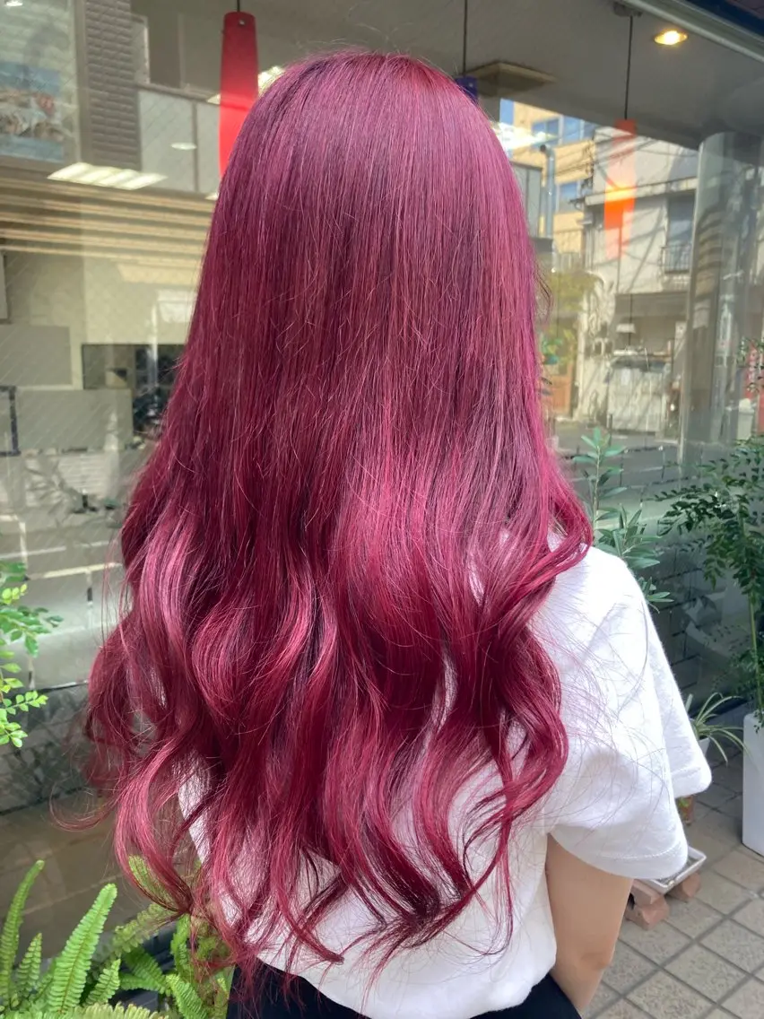 ロング カラー ヘアアレンジ ブリーチ ピンクカラー ヘアカラー トリートメント 縮毛矯正/ /関内/あべももこのヘアスタイル