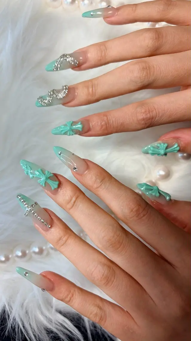ネイル グリーン ハンドネイル Yuu nail💅🎀のネイルデザイン