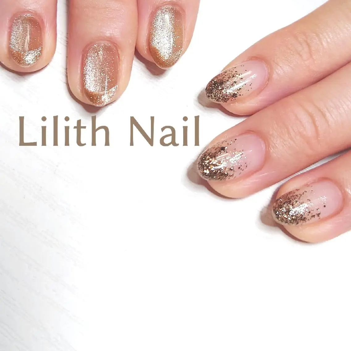 ネイル ブラウン フレンチネイル マグネットネイル オンブレフレンチ 冬ネイル ハンドネイル Lilith Nailのネイルデザイン