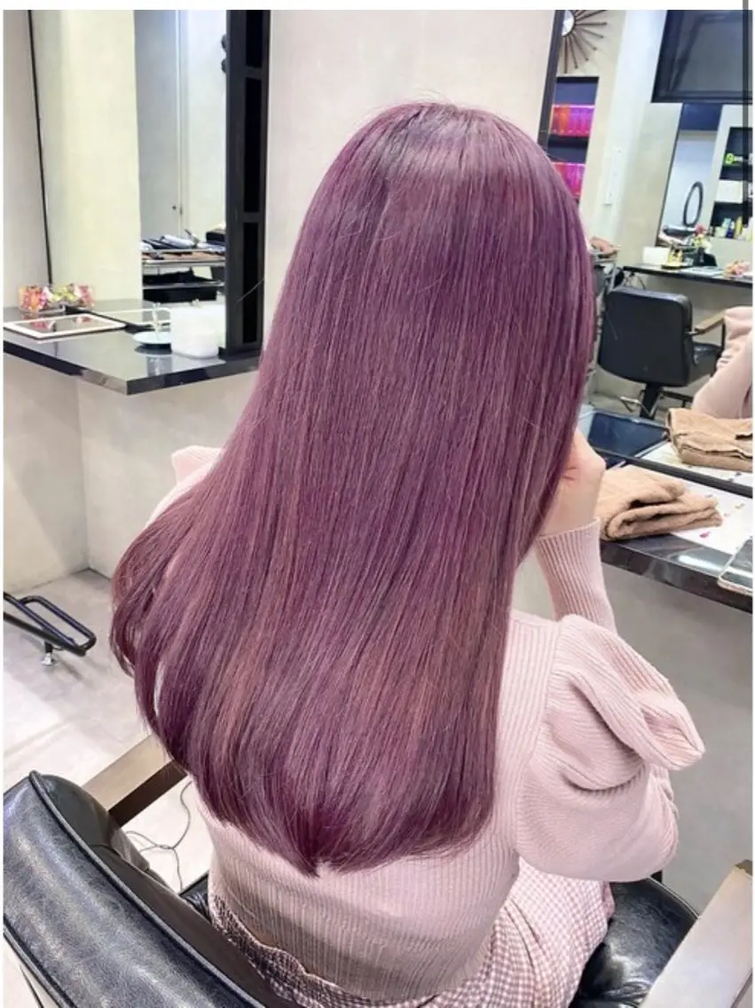 セミロング ピンクラベンダー ボブカット艶髪 矯正濱川響太のヘアスタイル