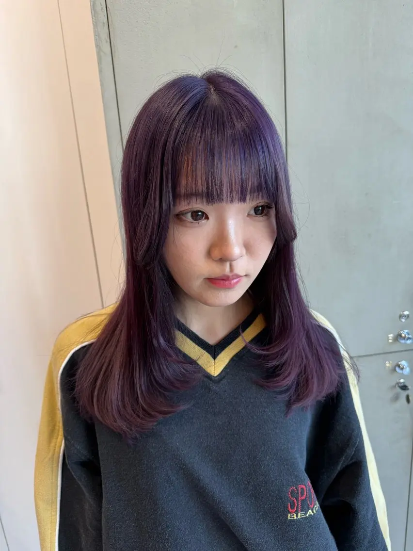 セミロング カラー ブリーチ ラベンダーカラー 顔まわりレイヤー レイヤーカット アオヌマミユ☁️ /ボブ/ハイトーン/のヘアスタイル