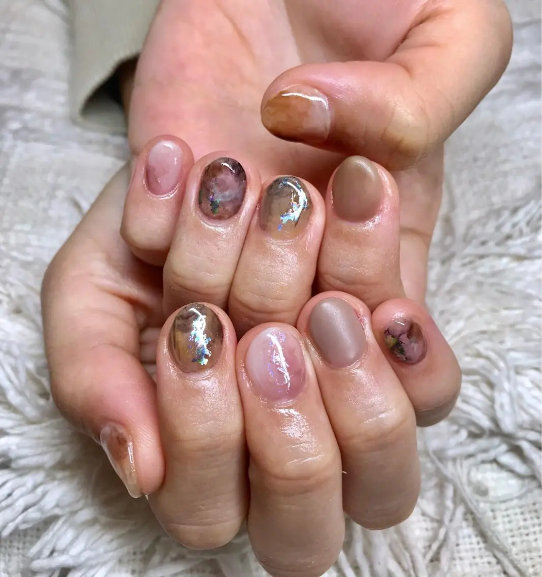 ショート パーマ ヘアアレンジ メンズ キッズ ネイル マツエク・マツパ マットネイル ニュアンスネイル ニュアンスパーマ el. by Aoのネイルデザイン