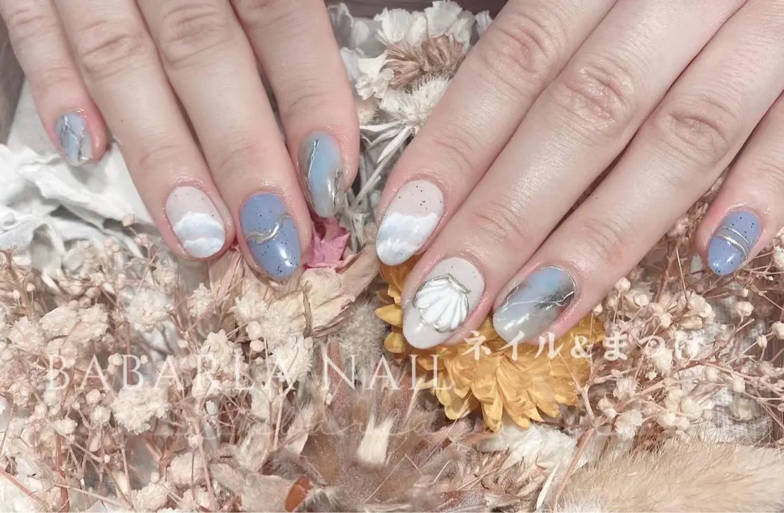 ネイル アートネイル ブルー Babarla Nailのネイルデザイン