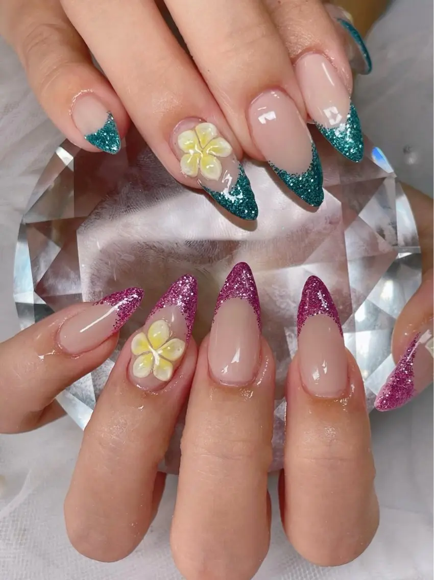 ネイル アートネイル オーロラネイル チークネイル 長さ出し フットネイル Chan nailsのネイルデザイン