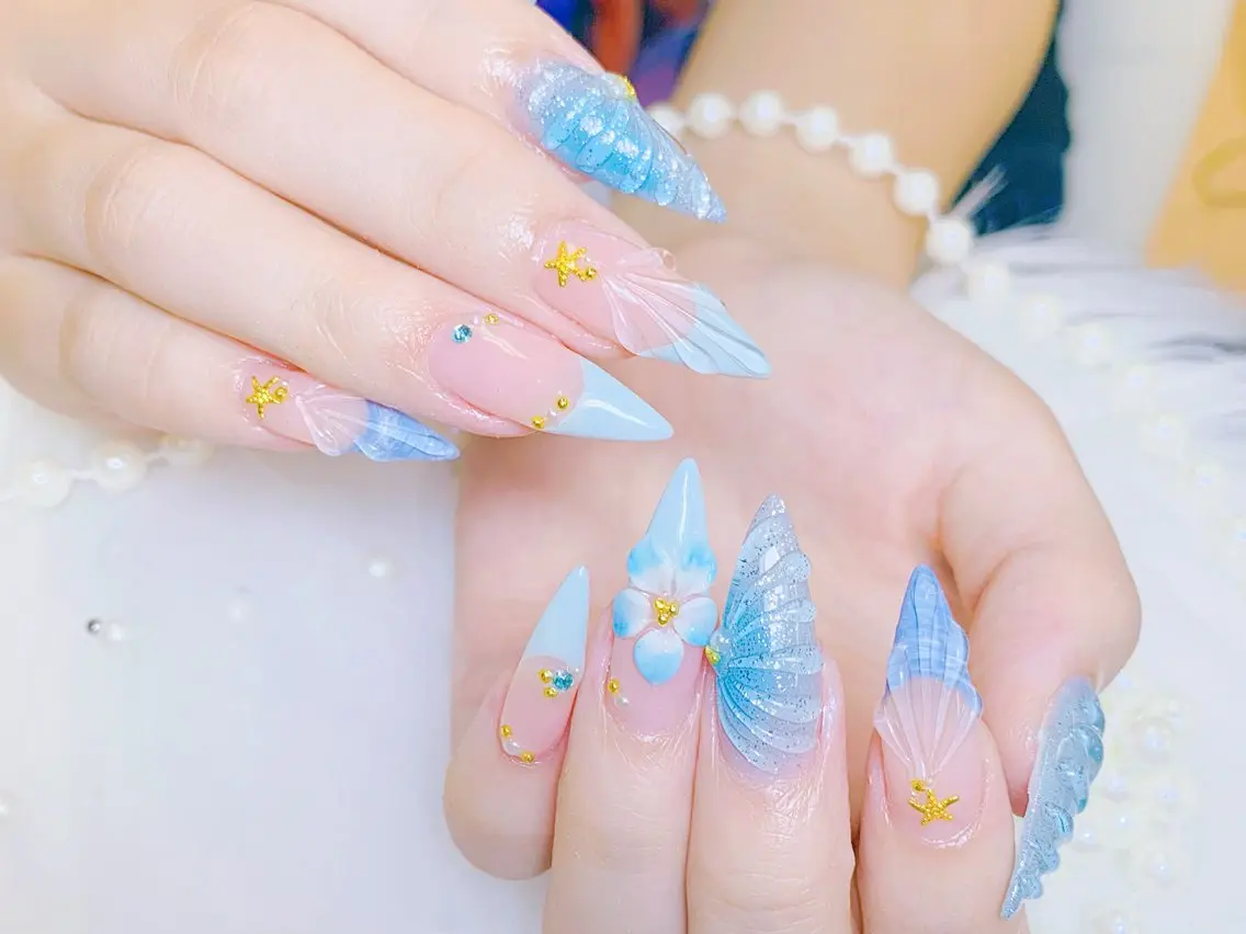 ネイル チークネイル 長さ出し フラッシュネイル フレンチネイル グラデーション ハンドネイル AN NAIL SALONのネイルデザイン