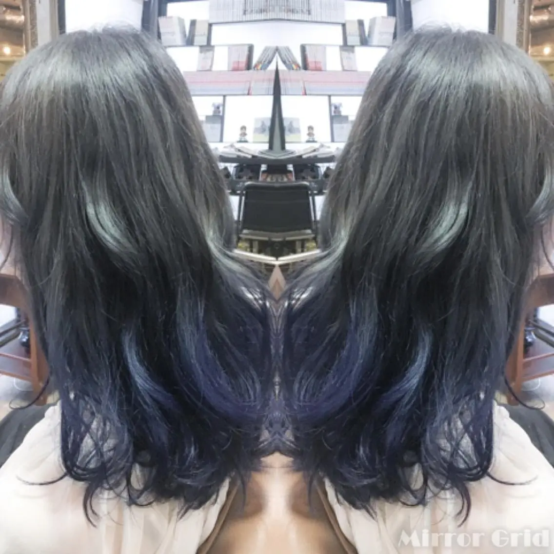 セミロング カラー ブルーカラー ブルーグレー グラデーションカラー 北條 優輝のヘアスタイル