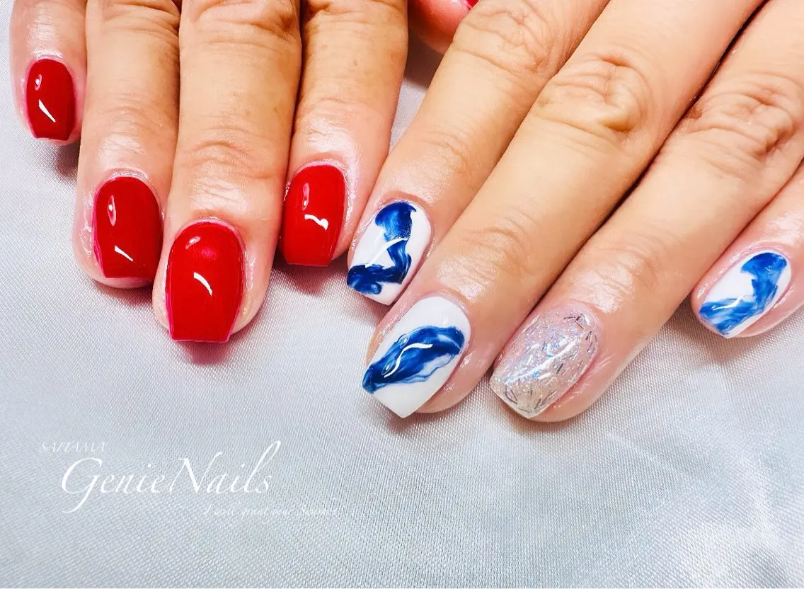 メンズ ネイル アートネイル 長さ出し 氷ネイル・うるうるネイル ロングネイル 持ち込み Genie Nailsのネイルデザイン