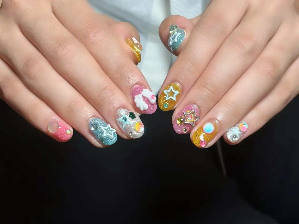 ネイル オーロラネイル 長さ出し フレンチネイル ジェルネイル ガラスフレンチ Rela・S NAILのネイルデザイン