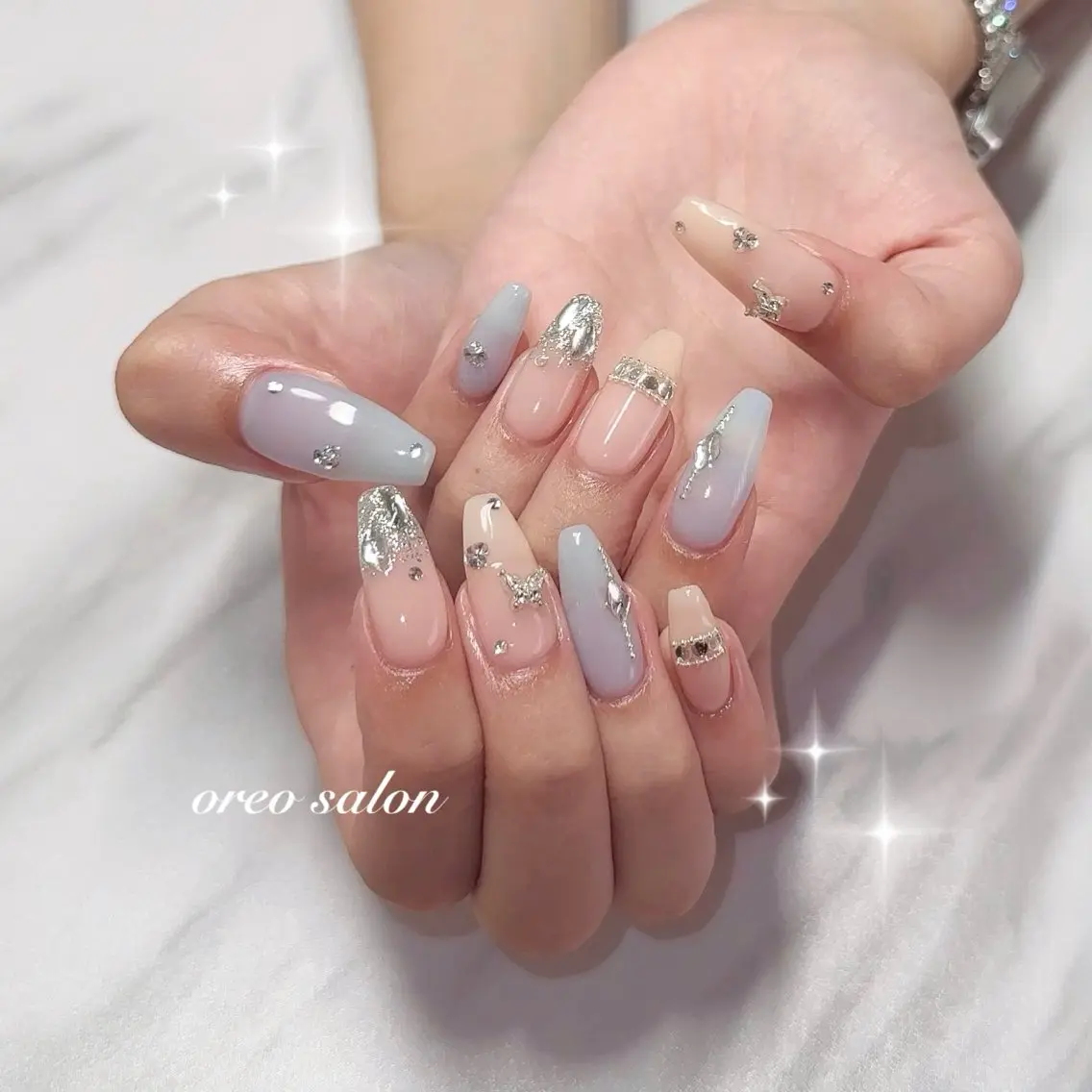 ネイル フラッシュネイル ジェルネイル ガーリー ハート キラキラネイル oreo salon miyu 池袋のネイルデザイン