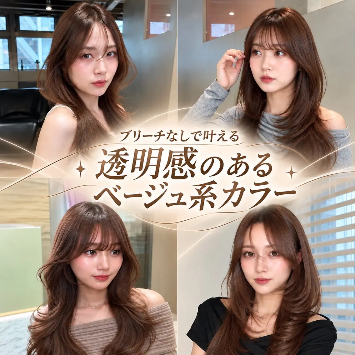 ロング カラー ヘアアレンジ ベージュカラー ブリーチ 透明感カラー ダブルカラー ブリーチなしカラー ヘアカラー ブリーチ毛対応美髪 矯正×レイヤー/二響のヘアスタイル