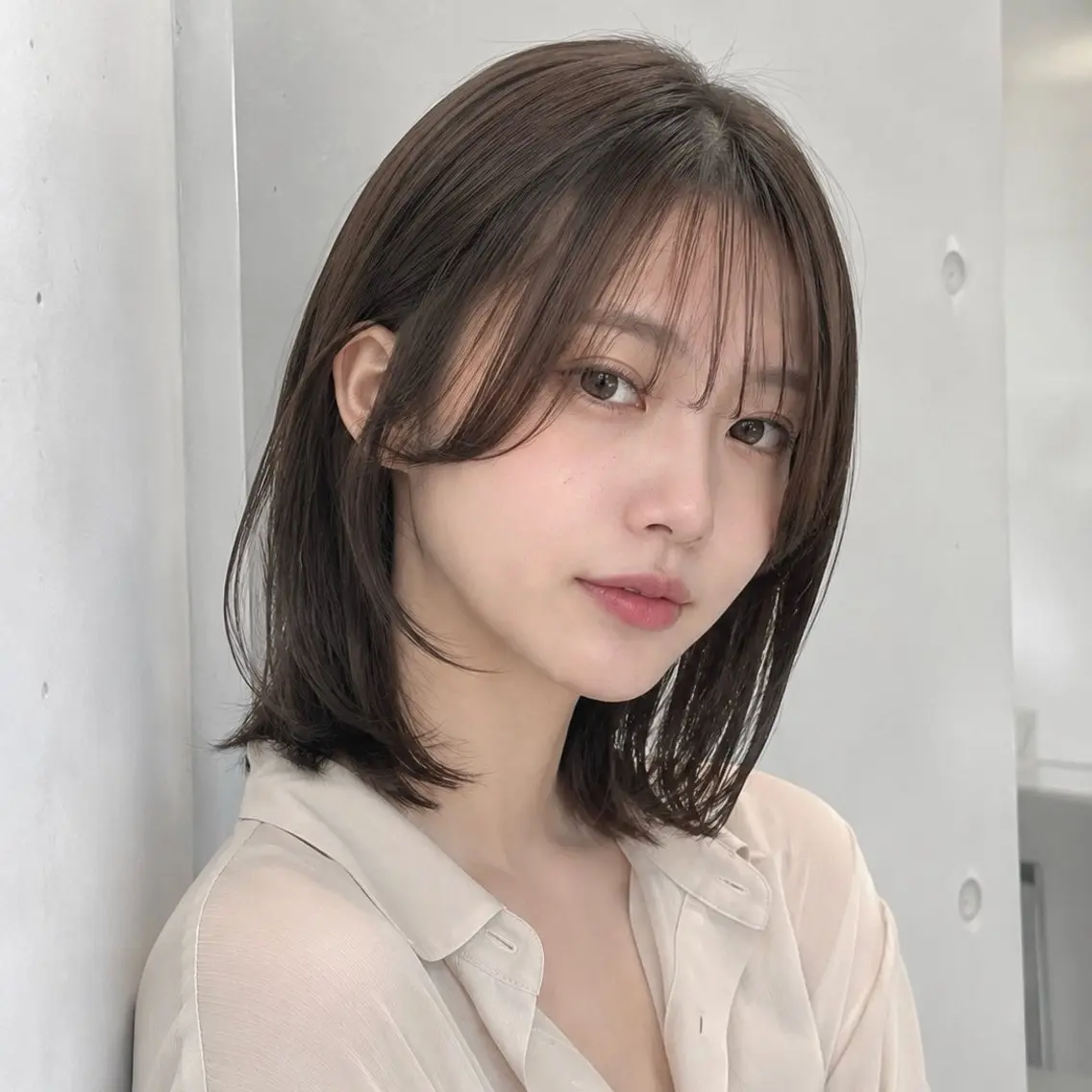 ミディアム カラー 顔まわりレイヤー レイヤーカット 小顔カット カット ヘアカラー 垢抜け美容師✨/ えばらひではるのヘアスタイル