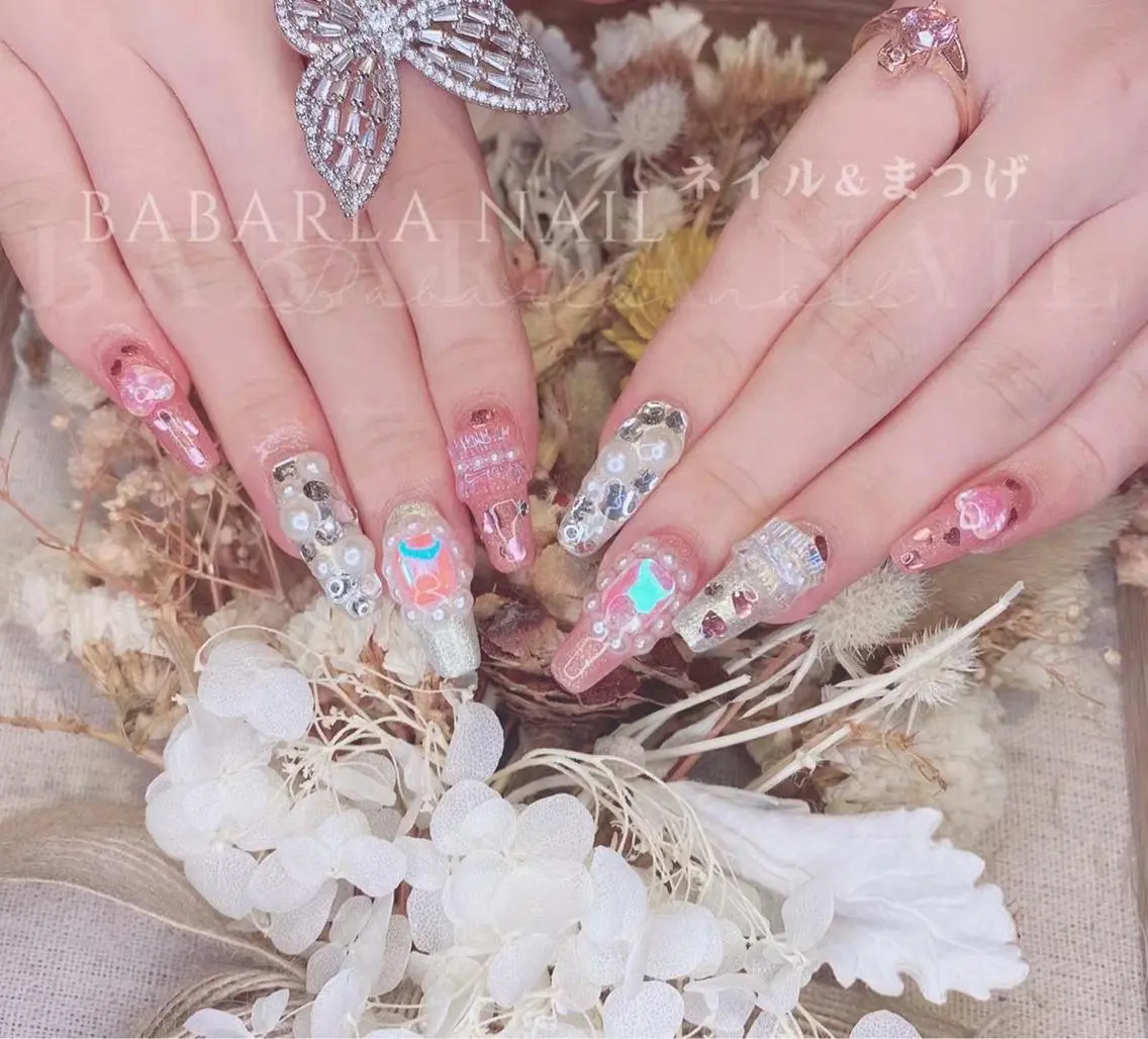 ネイル クリアネイル ハート 韓国ネイル ピンク Babarla Nailのネイルデザイン
