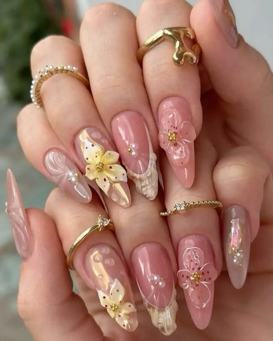 ネイル フラワーネイル ジェルネイル キラキラネイル 韓国ネイル マグネットネイル ハンドネイル Blingg NailStudioのネイルデザイン