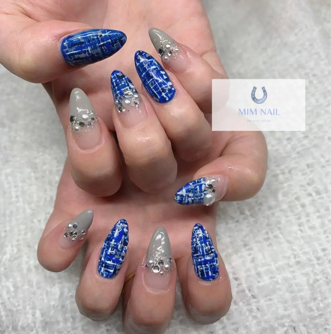 ネイル ブルー ジェルネイル 韓国ネイル ツイードネイル ハンドネイル *･*MIMnail 1号店･*:･*のネイルデザイン
