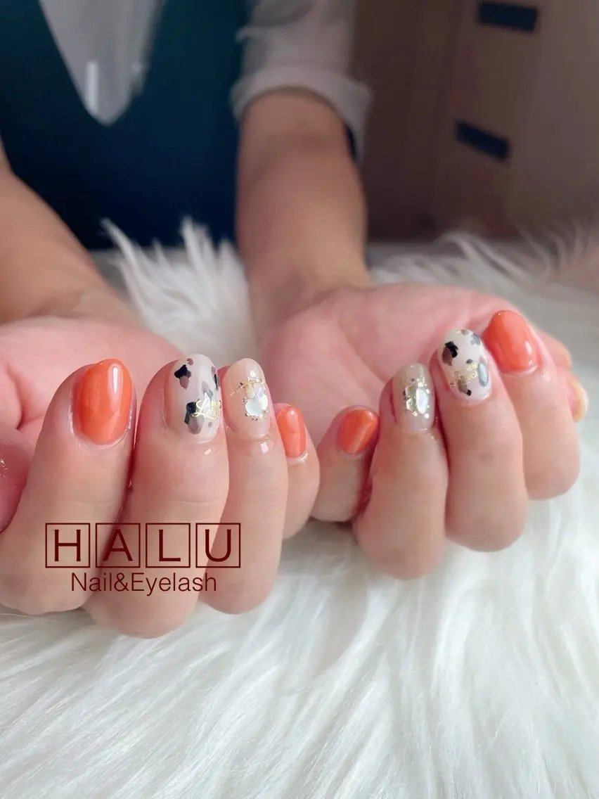 ネイル アニマル柄 オレンジ HALU ハルのネイルデザイン