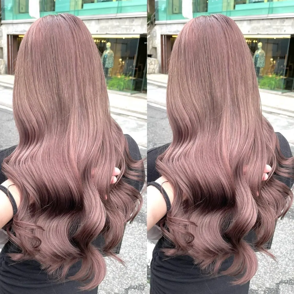 ロング カラー ブラウンカラー ピンクカラー ピンクブラウン ヘアカラー トリートメント ヘアセット ブリーチ無しダブル カラー🦕まどかのヘアスタイル