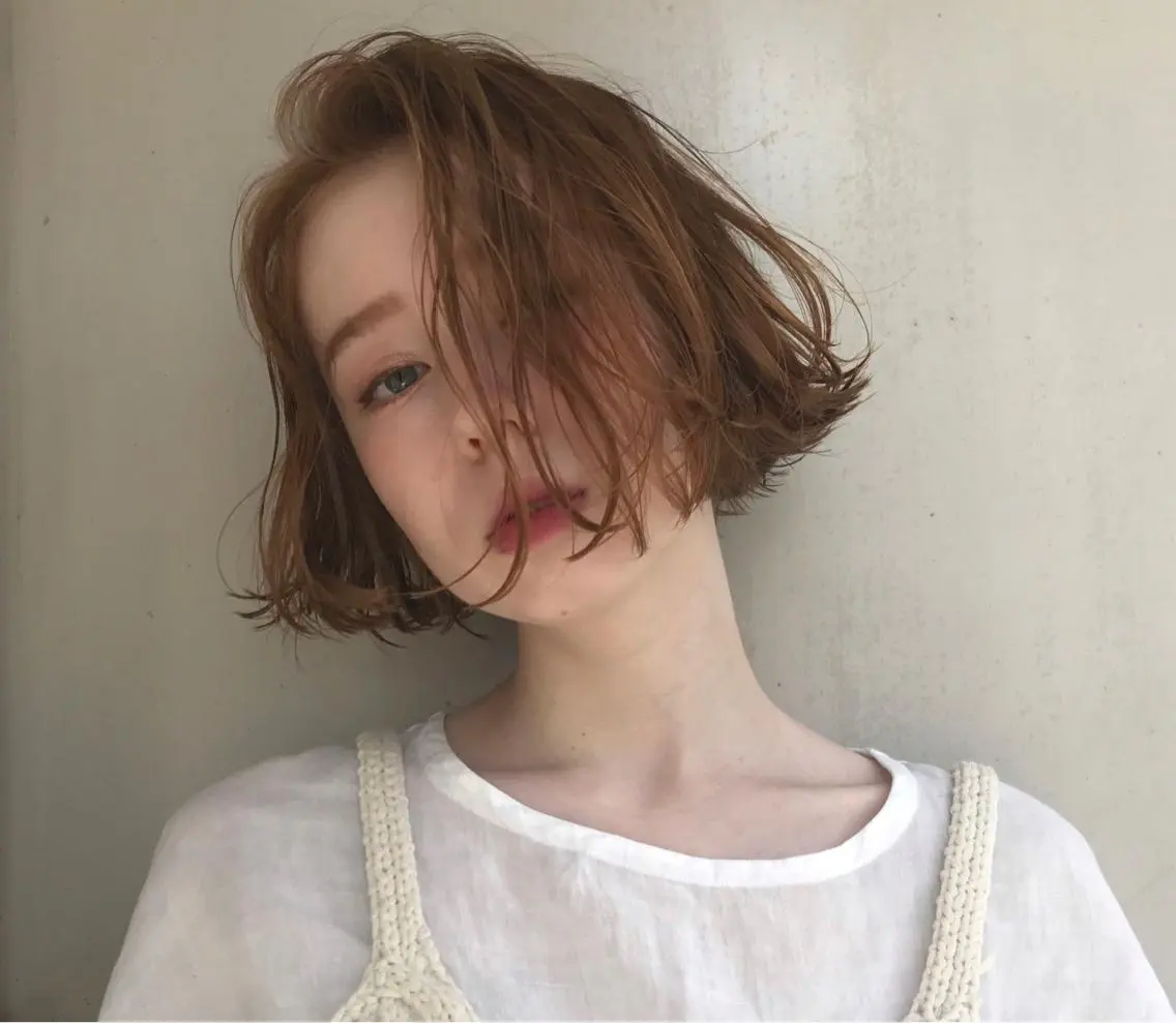 ショート 切りっぱなしボブ ボブ 外国人風カラー ボブ♡柔らかいカラー 實松栞理のヘアスタイル