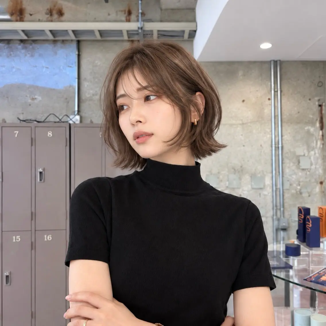 ミディアム カラー ボブレイヤー ブラウンカラー ボブ レイヤーカット 小顔カット カット ヘアカラー トリートメント 岡本康平/ダブル カラー/レイヤーのヘアスタイル