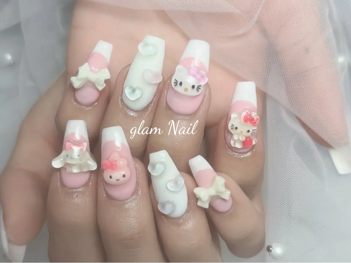 ネイル エツメ💅 長さ出し🎀デザインのネイルデザイン