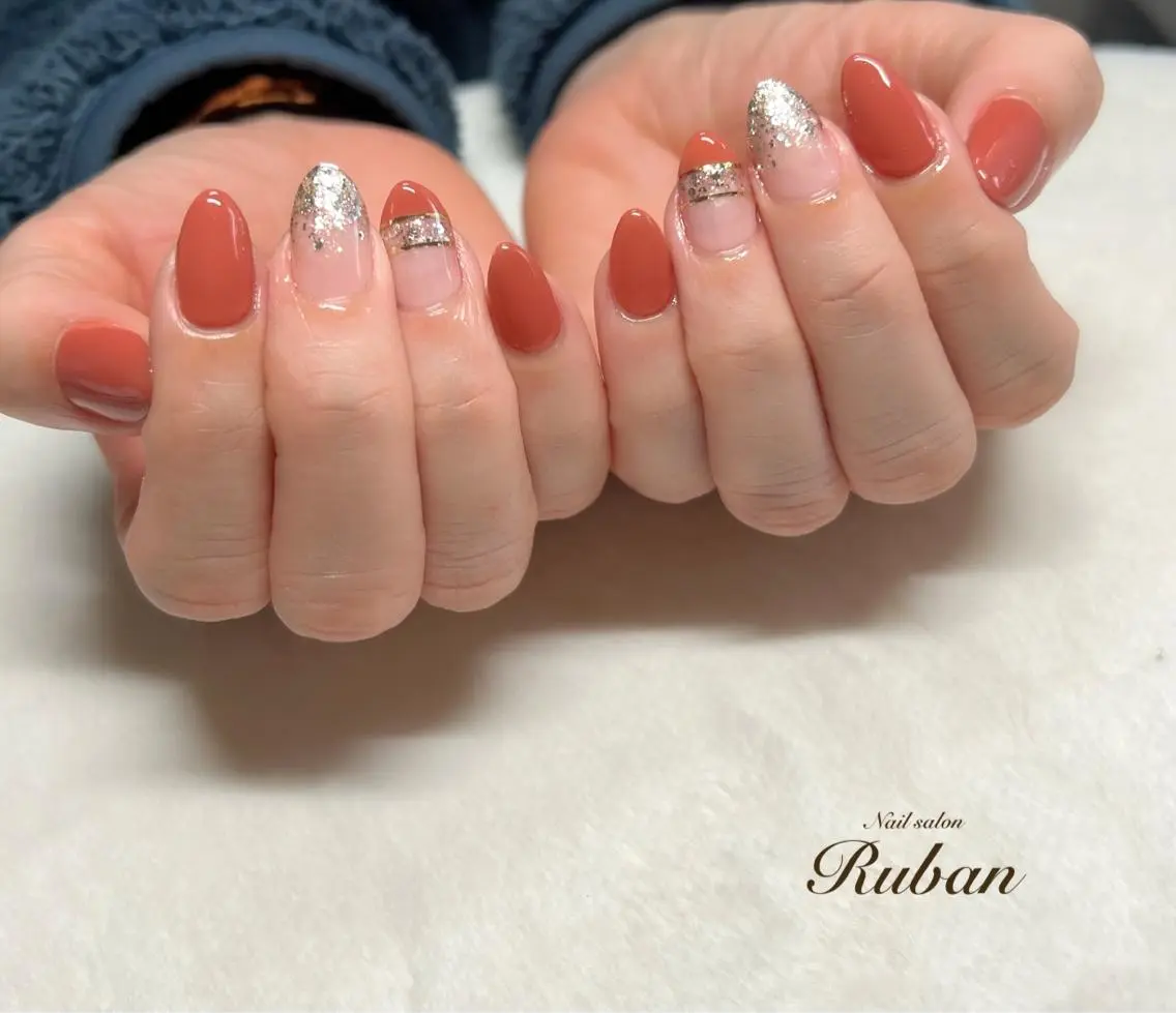 ネイル ワンカラーネイル オレンジ シンプルネイル Nail salon Rubanのネイルデザイン