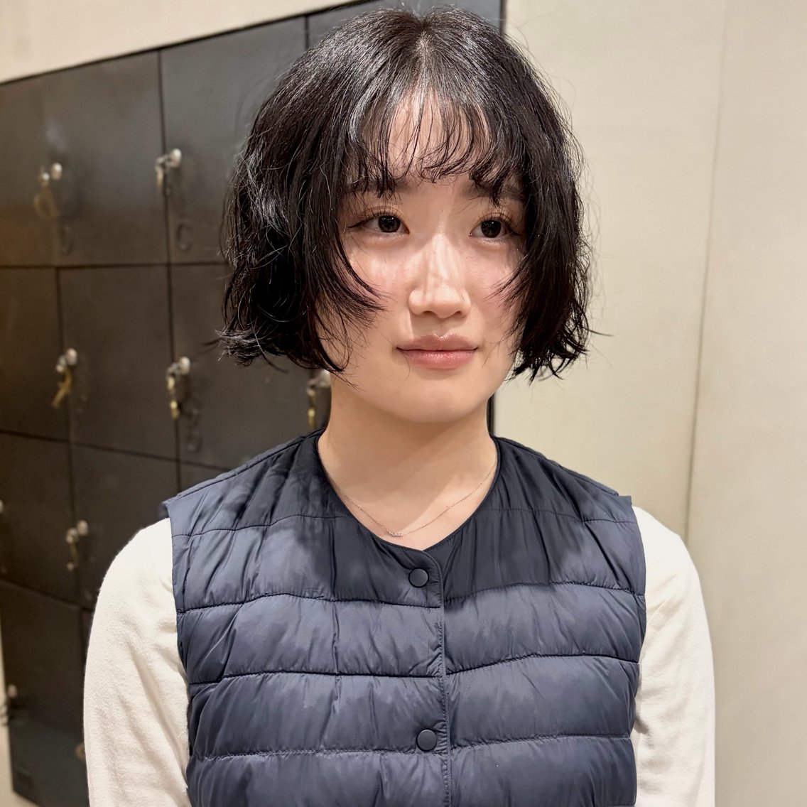 ショート パーマ ボブ 顔まわりレイヤー レイヤーカット カット パーマ なな/ICI/レイヤ ーパーマ/上前津のヘアスタイル