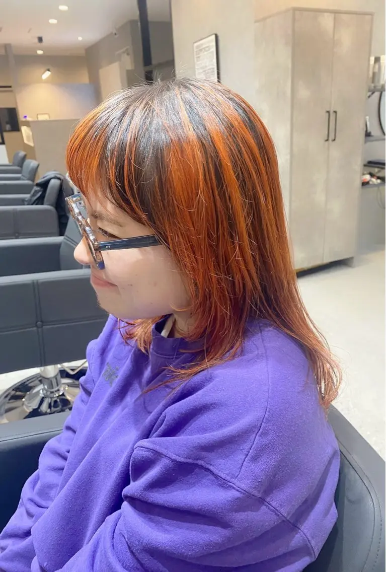 カラー オレンジ 大林　恵理 【Agu 屋島】のヘアスタイル
