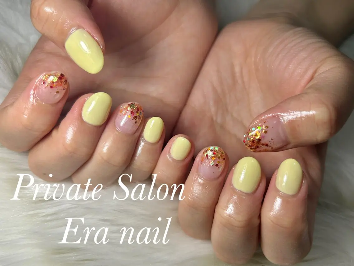 ネイル グラデーション ラメ(グリッター) ラメグラデーション ワンカラーネイル ハンドネイル Era nailのネイルデザイン