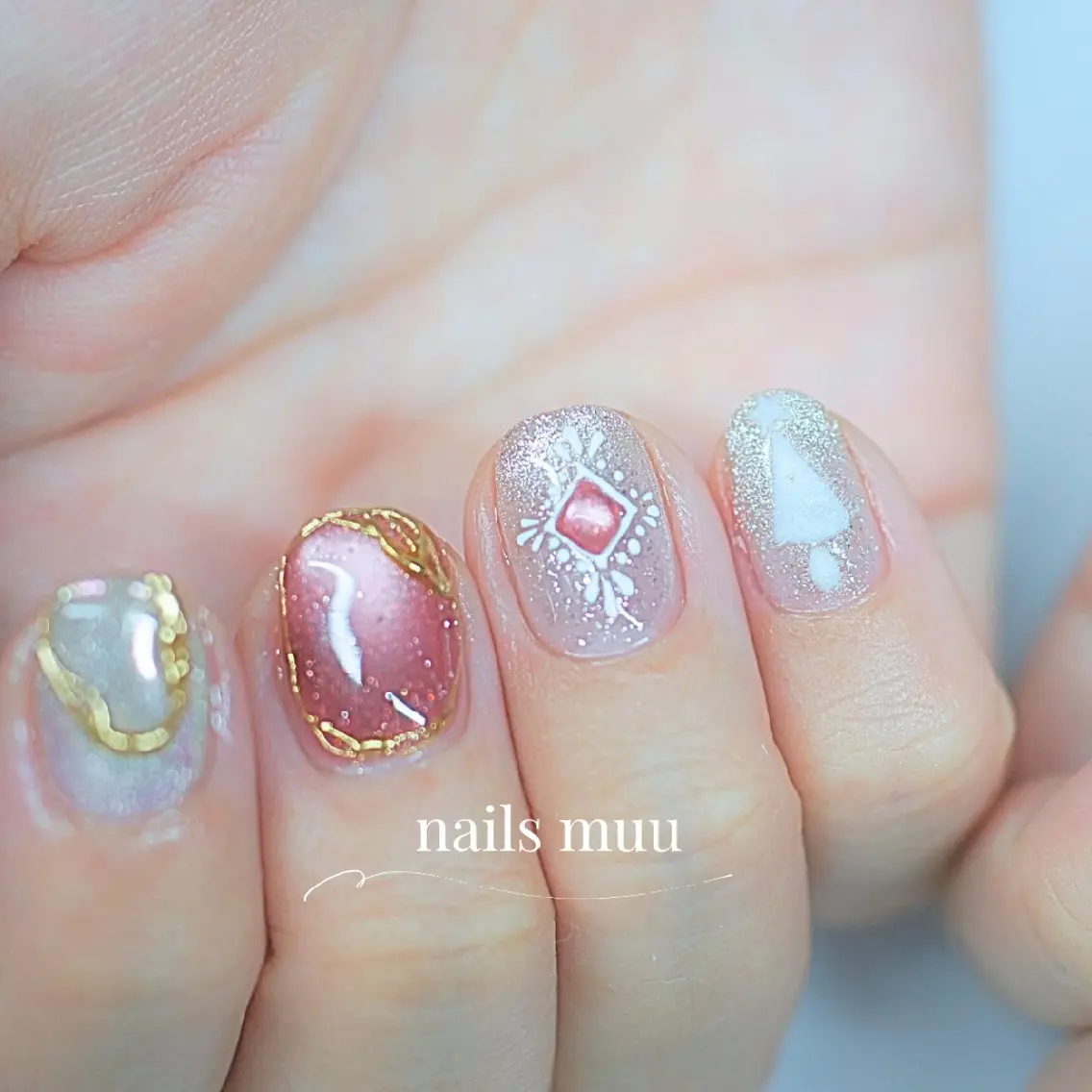 ネイル アートネイル ピンク 冬ネイル クリスマス nails muu まゆのネイルデザイン