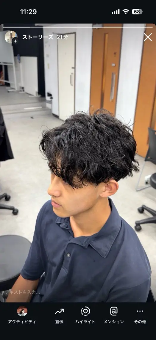 ショート カラー パーマ ヘアアレンジ メンズ キッズ アップバング センターパート メンズハイライト マッシュ メンズパーマ 波巻き/シャドウ/ 特化 福田朝輝のヘアスタイル