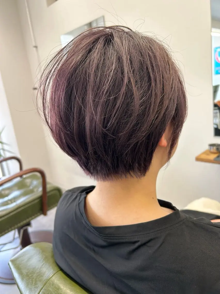ショート カラー 丸みショート ラベンダーカラー ピンクカラー ピンクラベンダー ショートヘア カット ヘアカラー トリートメント SHAFT Ieiriのヘアスタイル