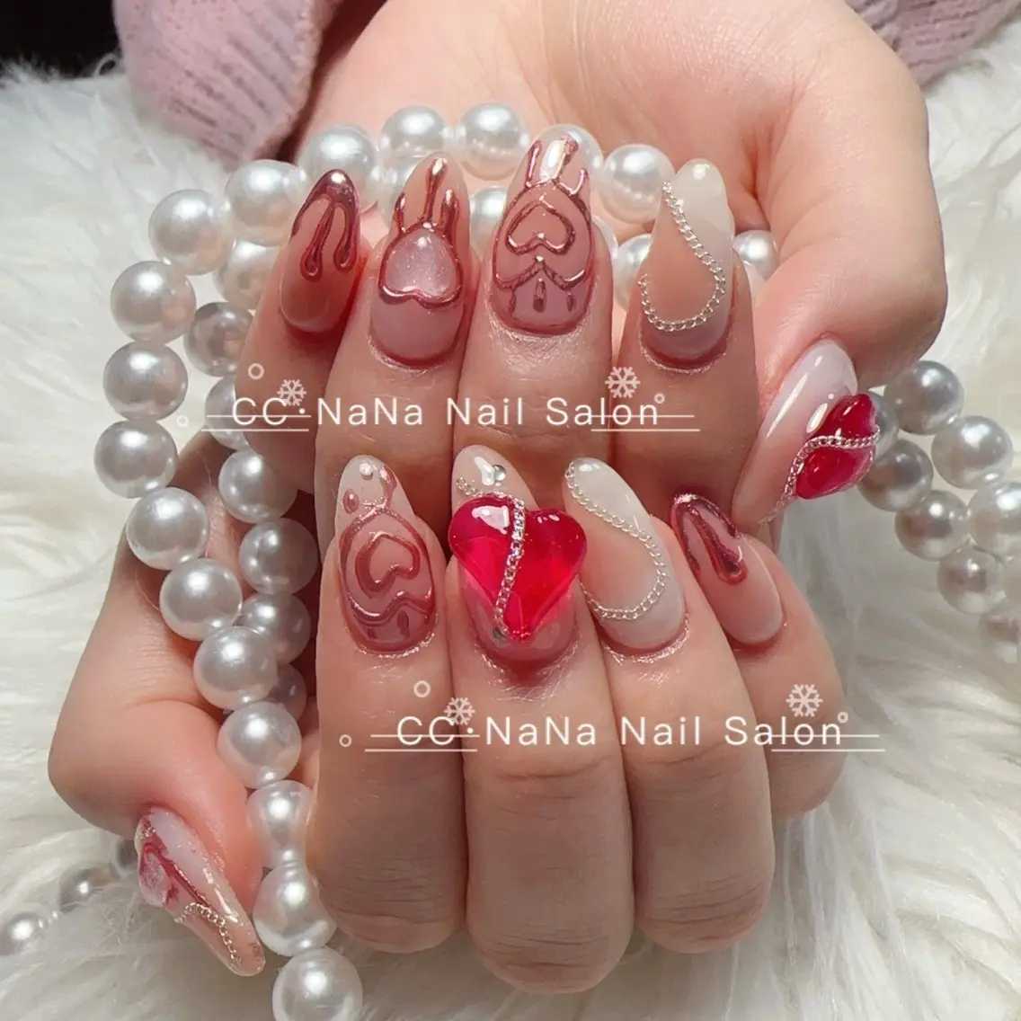 ネイル チークネイル フラッシュネイル ハート キラキラネイル 韓国ネイル ハンドネイル 💎CC・NaNa 韓国風ネイル🌙Cのネイルデザイン