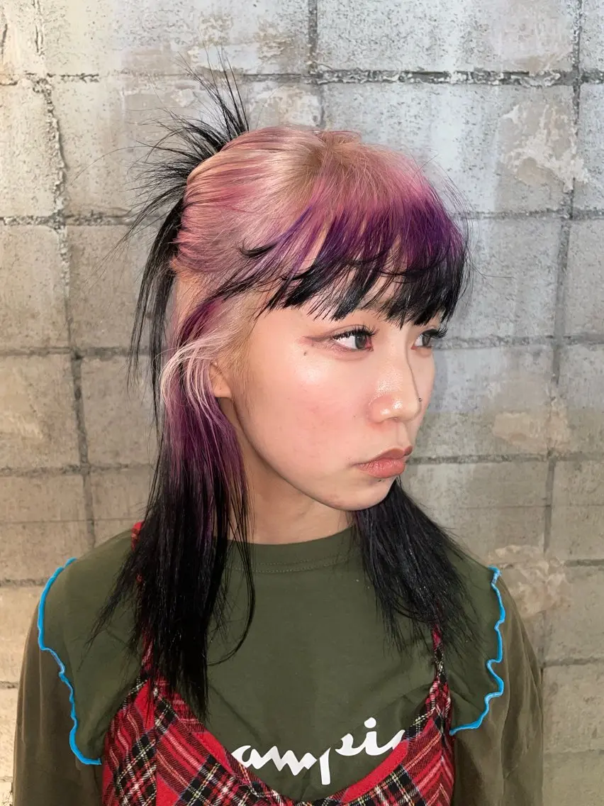 ロング カラー 黒髪 デザインカラー ダブルカラー ラベンダーカラー デザインカラー★★★ Haco+shihoのヘアスタイル