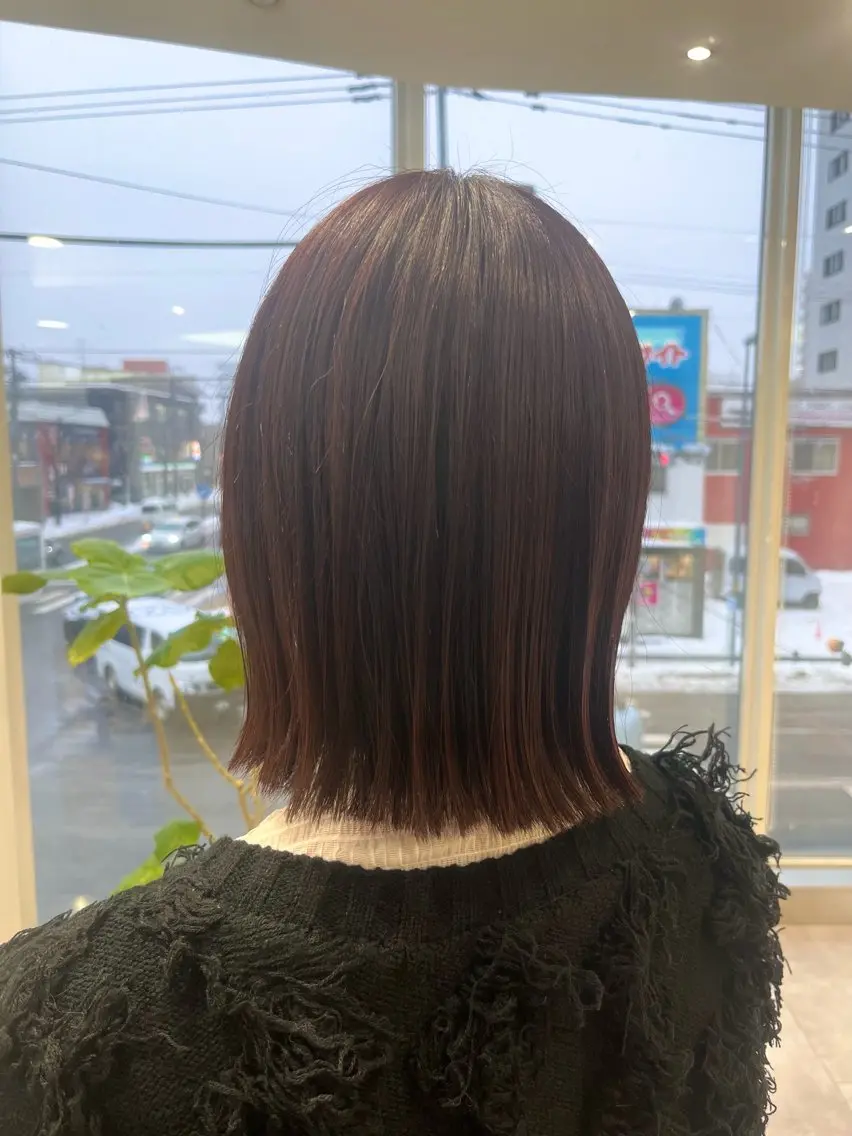 ミディアム 切りっぱなしボブ ボブ レイヤーカット cana 札幌レイヤースタイルのヘアスタイル
