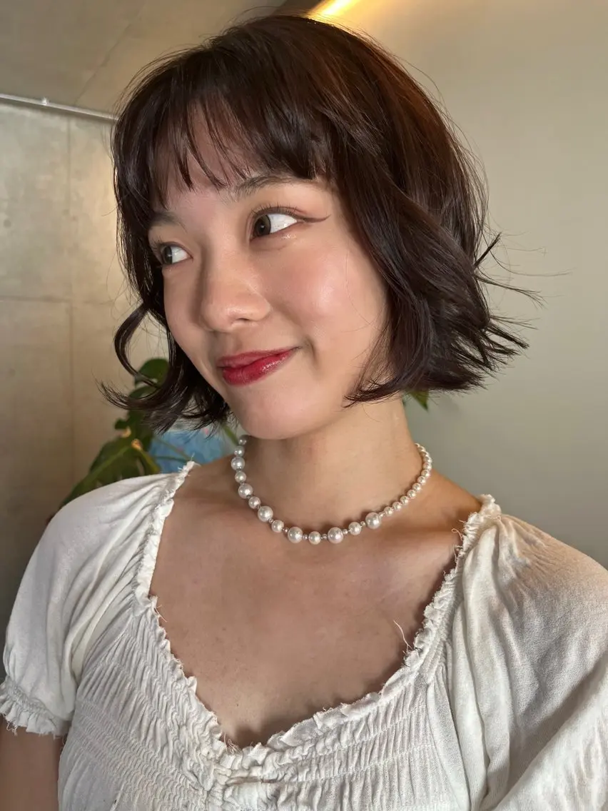 ショート ボブレイヤー ボブ 顔まわりレイヤー ハイレイヤー 韓国風ヘア レイヤーカット\ウル フ　chinatsuのヘアスタイル
