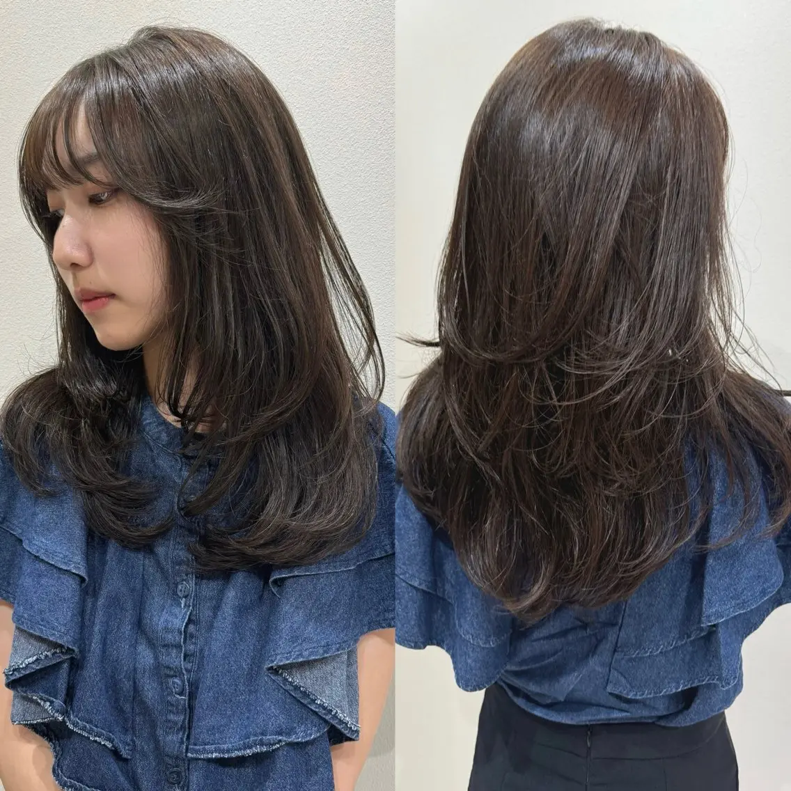 セミロング カラー ヘアアレンジ 透明感カラー 似合わせカット 小顔カット カット ヘアカラー トリートメント レイヤーカット🤍 RINAのヘアスタイル