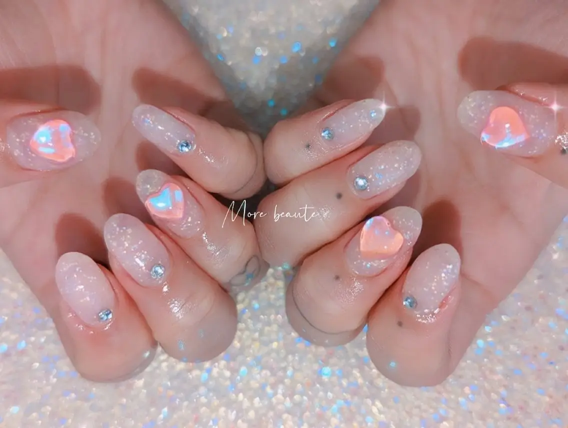 ネイル 長さ出し ジェルネイル ハート 韓国ネイル マグネットネイル ハンドネイル I LOVE ME NAIL.。.:*♡のネイルデザイン