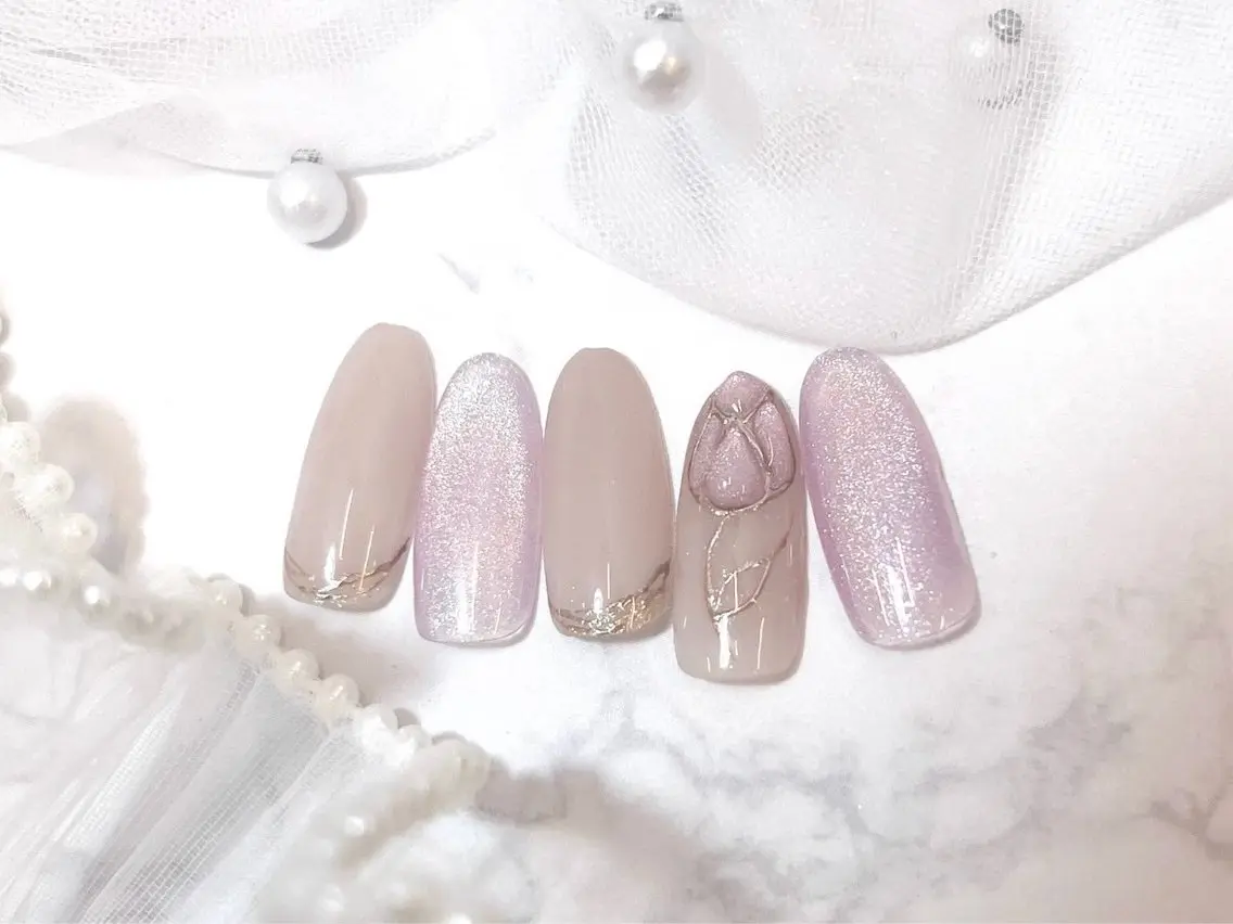 ネイル アートネイル フラッシュネイル フラワーネイル ジェルネイル ガーリー ハンドネイル Puti nailのネイルデザイン