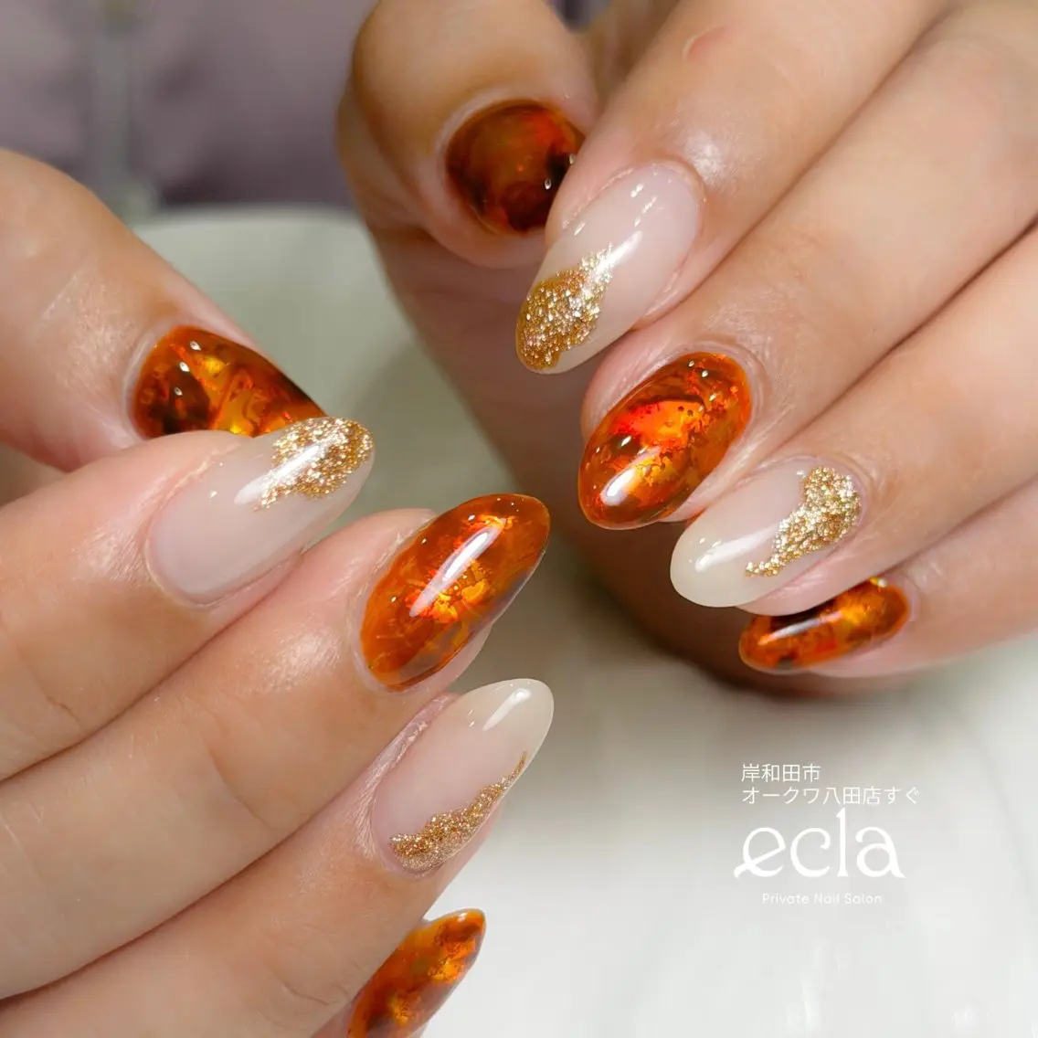 ネイル アートネイル べっ甲ネイル ゴールド Nail Salon ecla 〜エクラ〜のネイルデザイン