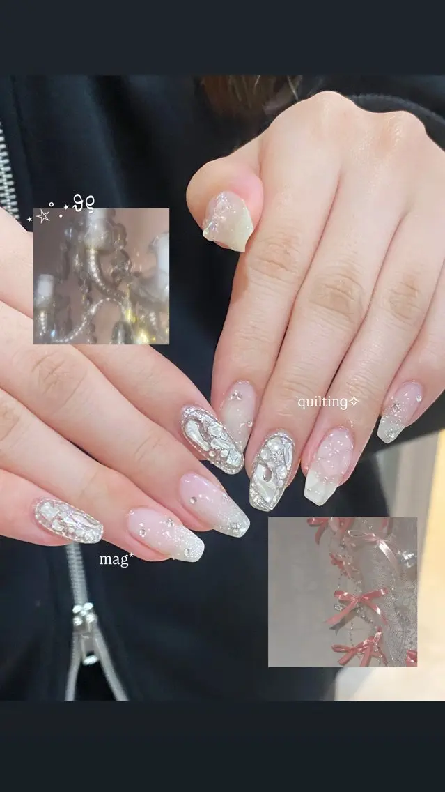 ネイル カジュアル フレンチネイル ガーリー 韓国ネイル マグネットネイル ハンドネイル Bianca 今池店 Nishikawaのマツエク・マツパデザイン