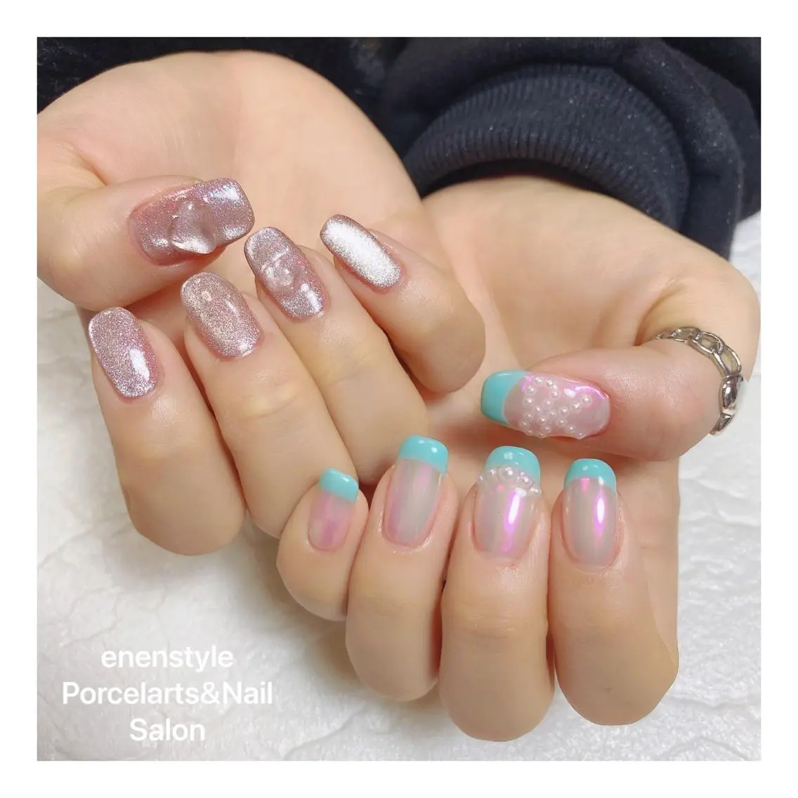 ミディアム ネイル ハンドネイル 🐾enen style 🐾のネイルデザイン