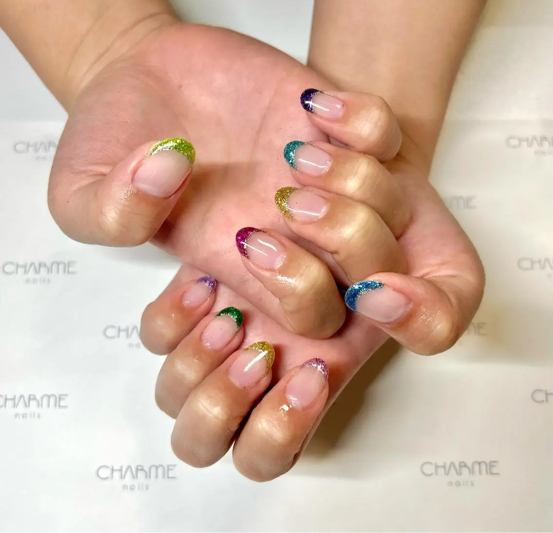 ネイル フレンチネイル ラメ(グリッター) ハンドネイル CHARME 🤎〔RINA〕のネイルデザイン