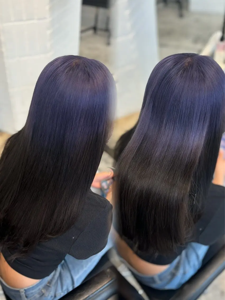 ロング カラー 黒髪 ブルーカラー デザインカラー ダブルカラー ラベンダーカラー ヘアカラー レイヤー sala 推しカラー職人🎀のヘアスタイル