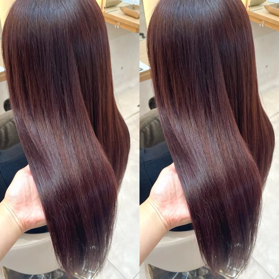 ロング カラー ブリーチ ブラウンカラー ブリーチなしカラー レッドカラー レッドブラウン カット ヘアカラー トリートメント ヘアセット ブリーチ無しダブル カラー🦕まどかのヘアスタイル