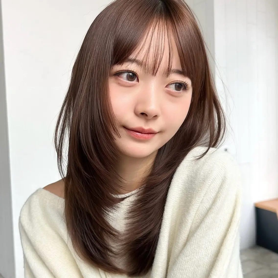 ミディアム レイヤーカット ボブ特化 /ハイトーン【あい】のヘアスタイル