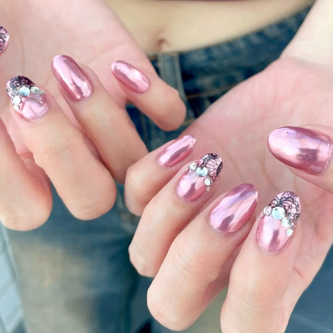 ネイル レース ミラーネイル ハンドネイル Nail ヌシん家 AKANEのネイルデザイン