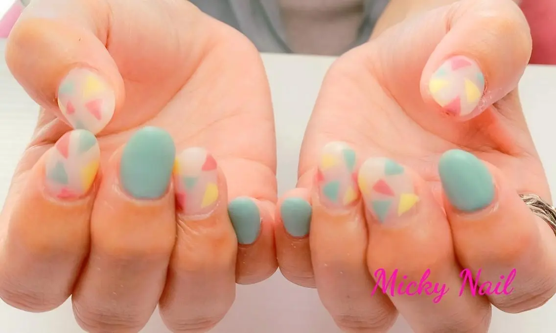 ネイル グリーン マットネイル ピンク 黄色 Micky nail chikushinoのその他イメージ