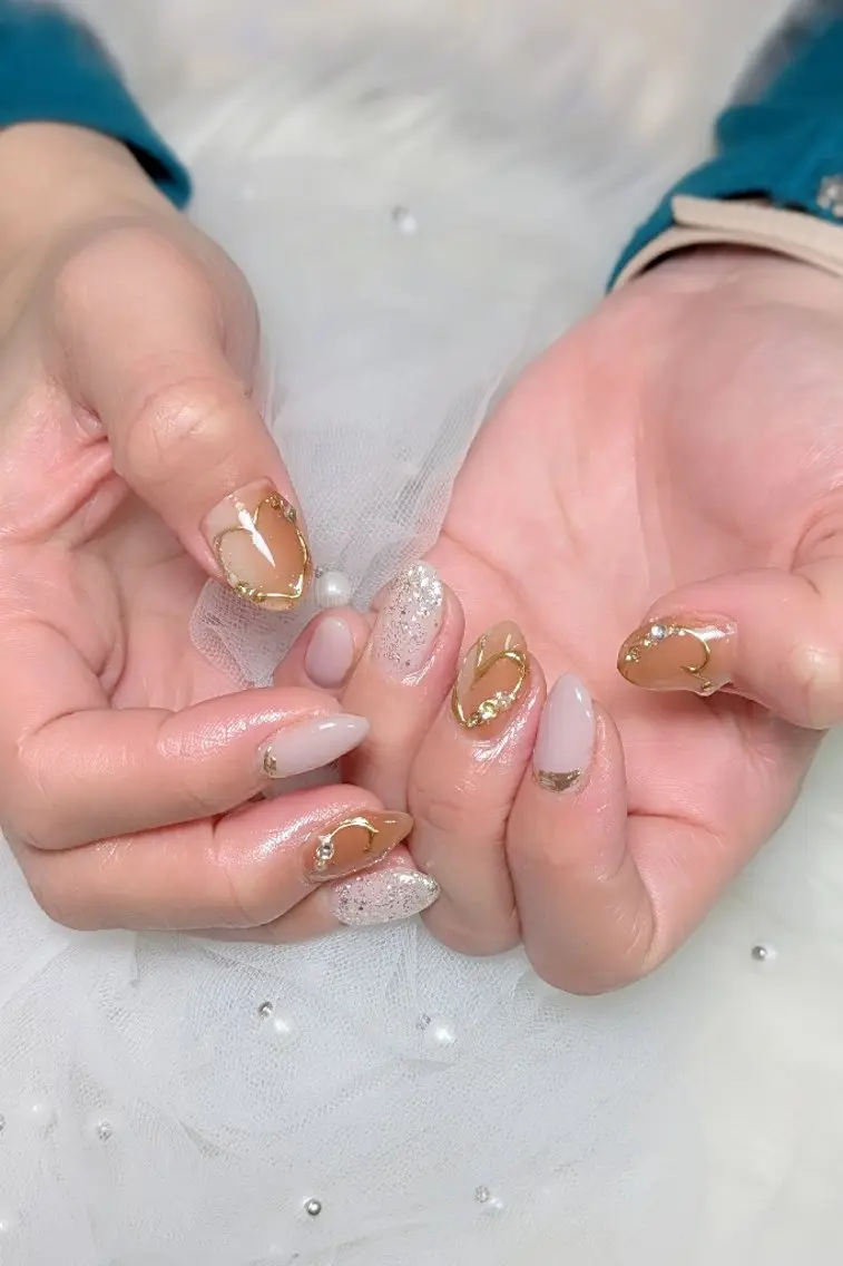 ネイル ハート バレンタイン ハンドネイル m&pPrivate nailsalonのネイルデザイン