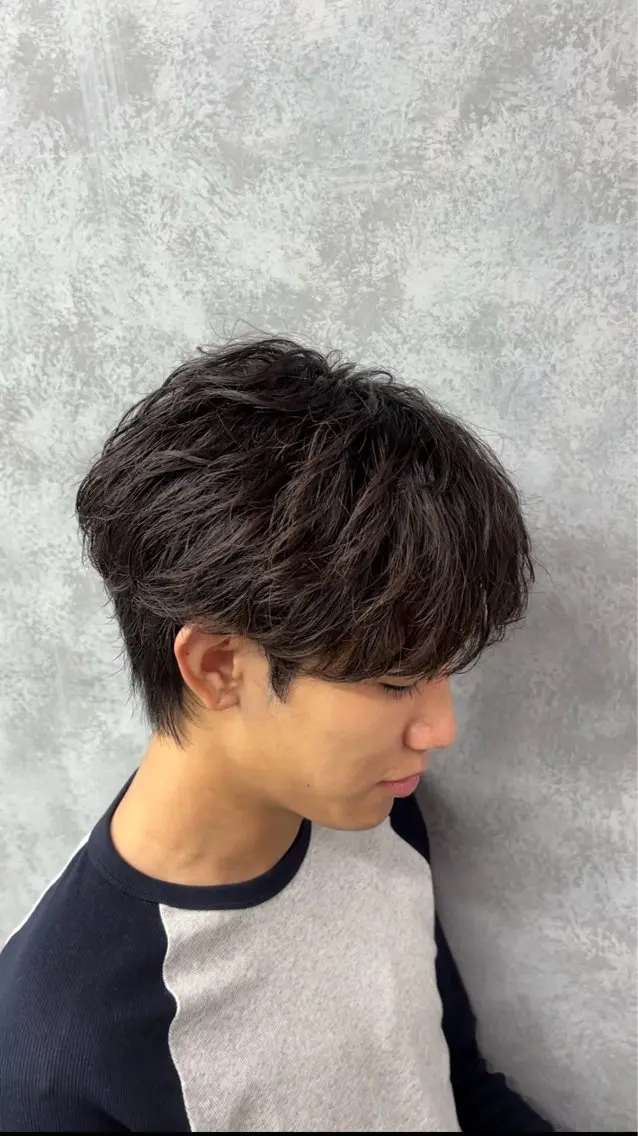 パーマ メンズ カット パーマ ✅シャドウ/フェザー パーマメンズりつきのヘアスタイル