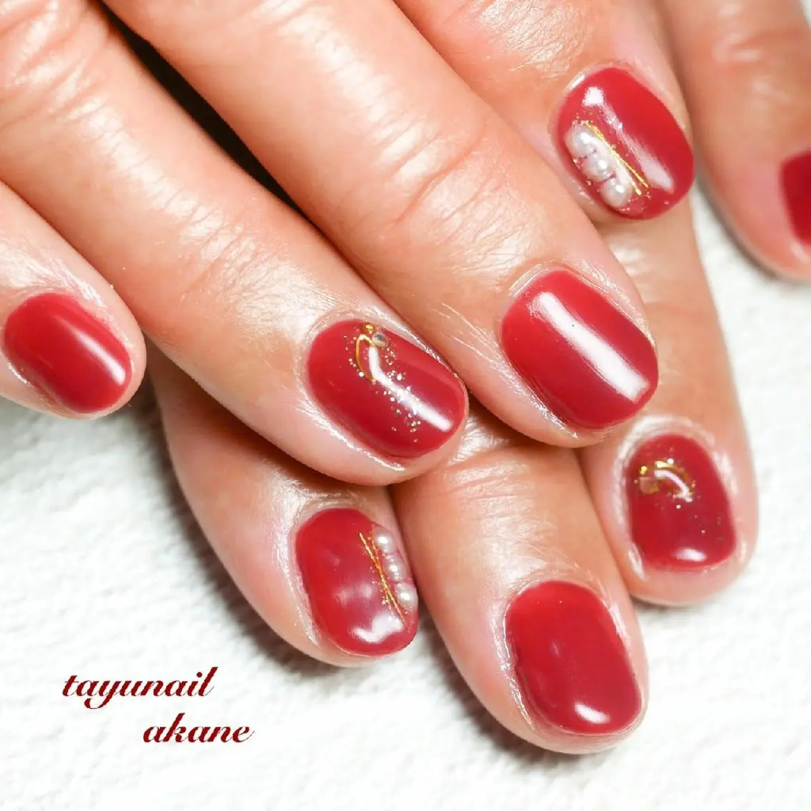 ネイル ブルー ジェルネイル パラジェル 赤色 春ネイル ネイルサロン 【たゆnail】のネイルデザイン