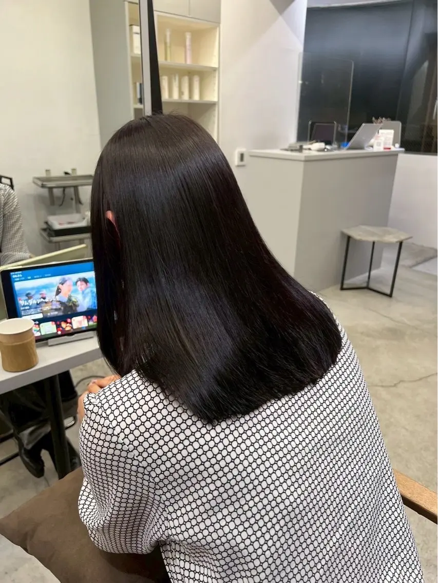 ロング パーマ 縮毛矯正 🍒モテ暖色カラー × うる艶✧ ゆなのヘアスタイル